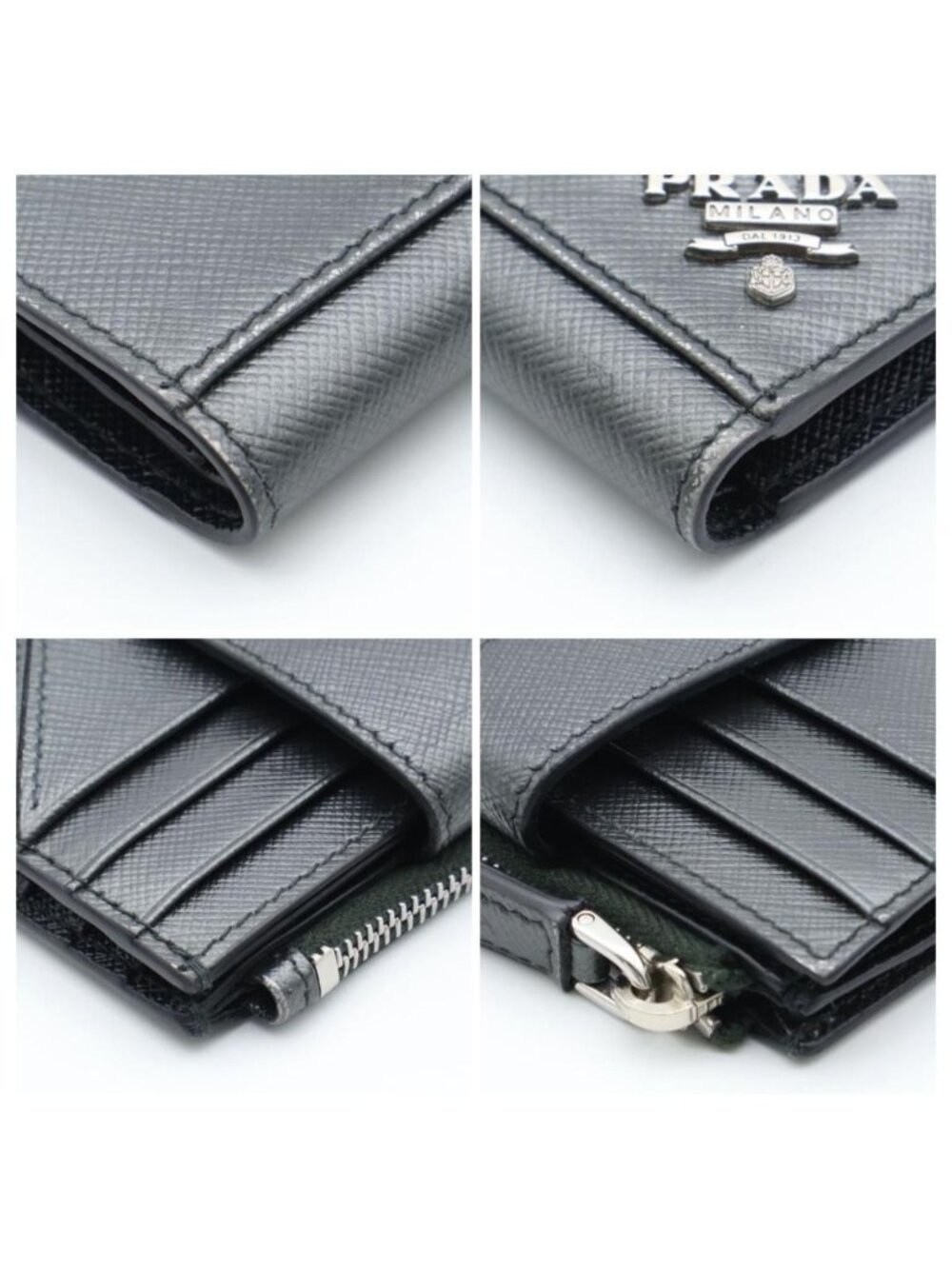 Prada Metal Logo Bifold Wallet Metallic Gray Black - Picture 8 of 10